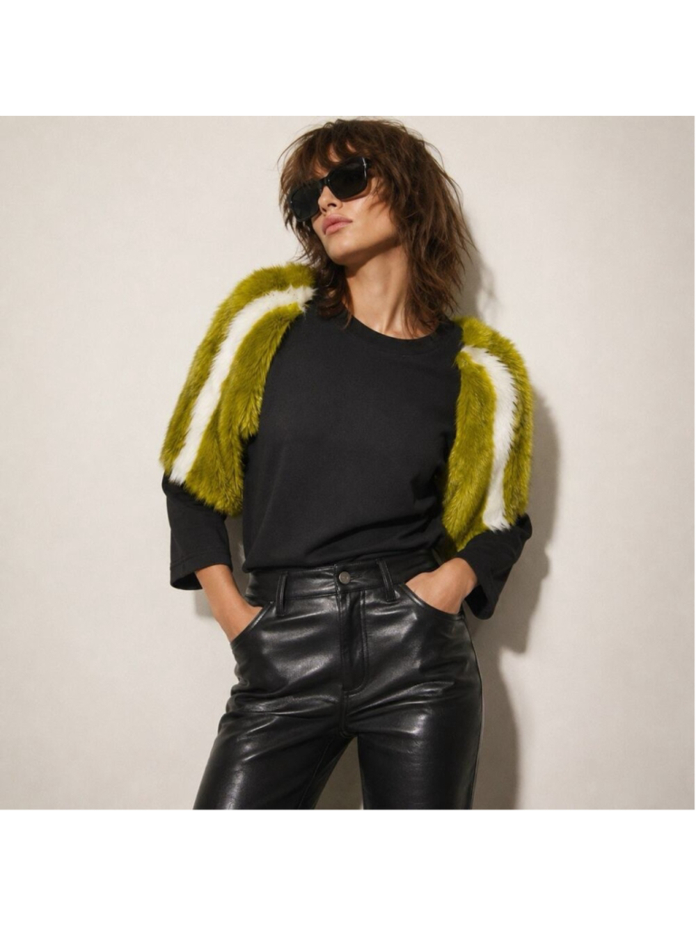 Zara Trafaluc Funky Shaggy Fur Shoulder Avant Garde Pullover Top Tunic M NWT